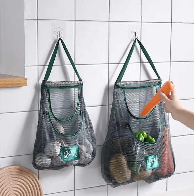 Hanging Vegetable Storage Bag Kitchen Wall Fruit and Garlic Organizer