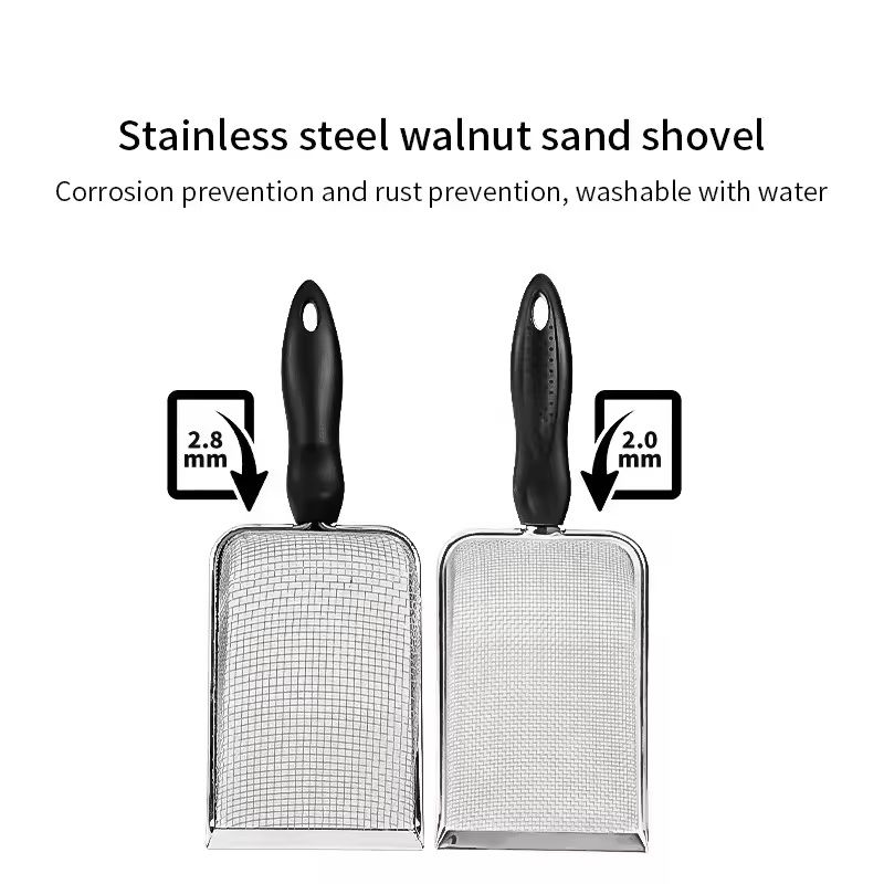 Stainless Steel Cat Litter & Reptile Sand Sifter Shovel Fine Mesh Cleaning Tool for Pet Bedding & Tanks