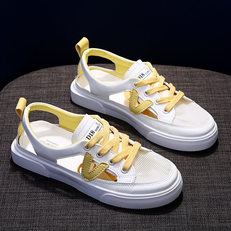 Womens White Casual Shoes, Fish-mouth Sandals, Metal Decorative Transparent Mesh Shoes, Large Zapatos Para Mujer