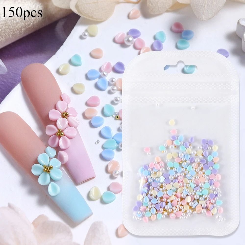 150pcs 3D Nail Art Charm Kit with Acrylic Petals and Rhinestones