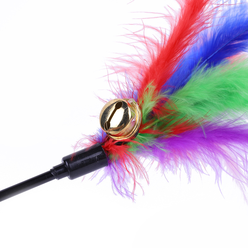 Interactive Cat Teaser Toy Rod with Bell and Feather - 5pcs Random Colors
