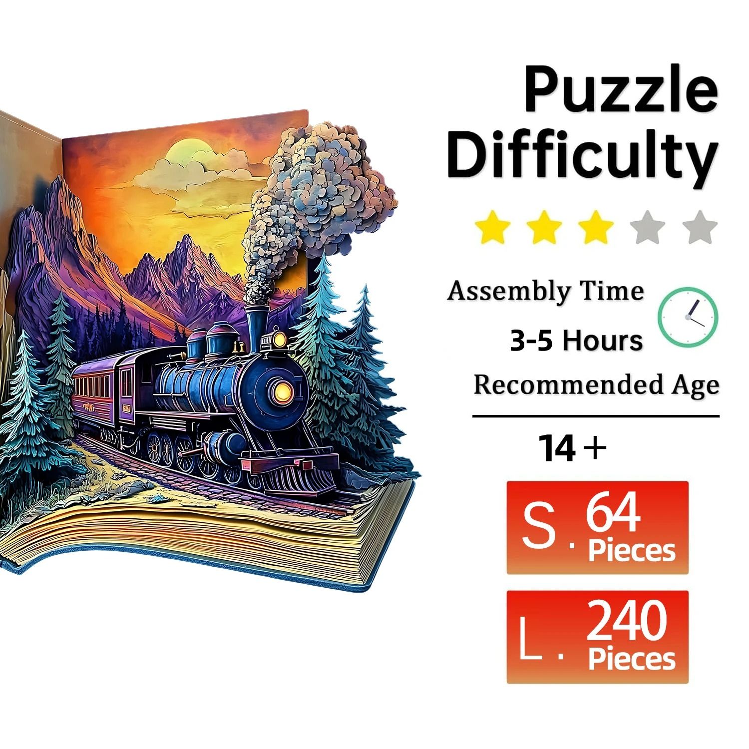 Unique Train in a Book Wooden Jigsaw Puzzle Modern Art Home Decor