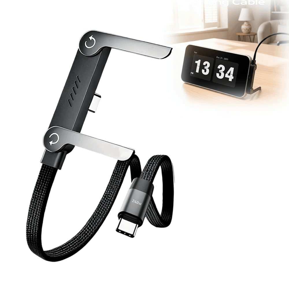 240W Fast Charging Cable with Foldable Phone Holder 2 in 1 Stand