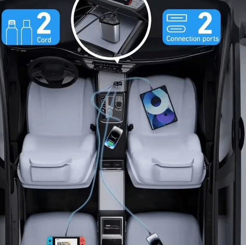 4-in-1 120W Retractable USB-C Car Charger Adapter with Fast Charging Cables