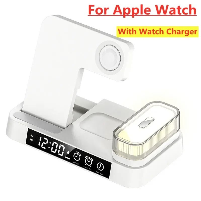 30W 3-in-1 Wireless Charging Stand Alarm Clock Night Light Station