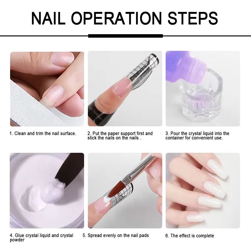 40ml Crystal Liquid & 45ml Acrylic Powder Nail Kit – Beginner Acrylic Nail Set (Pink, White, Transparent)