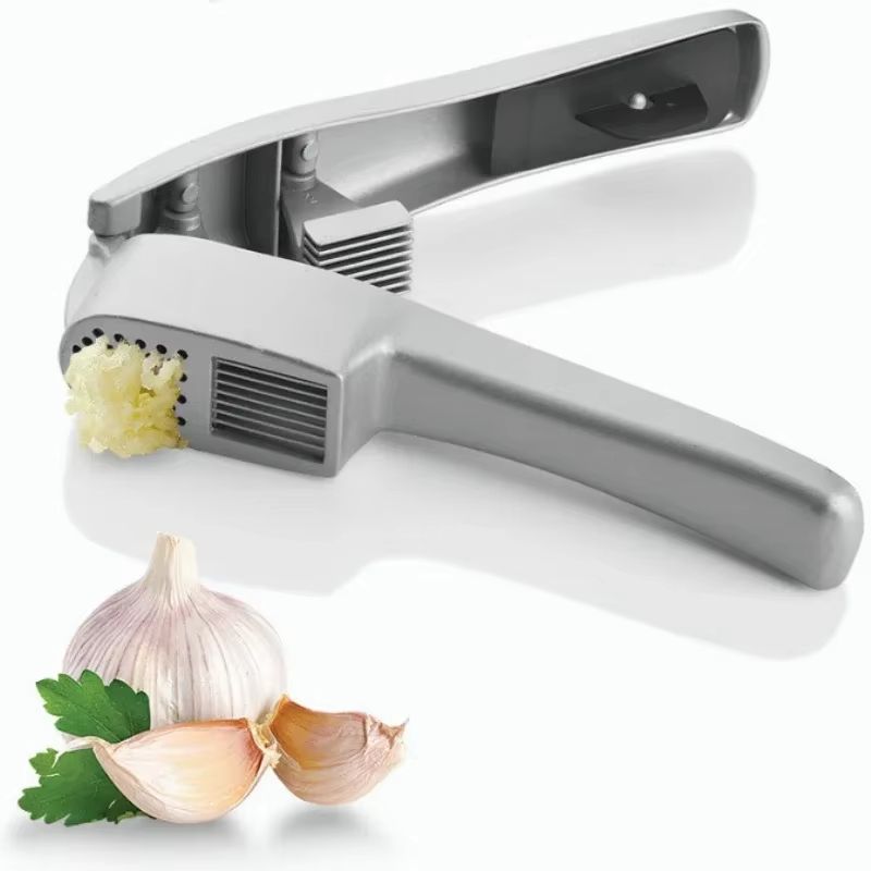 Dual-Action Zinc Alloy Garlic Press & Slicer – 2-in-1 Manual Kitchen Gadget