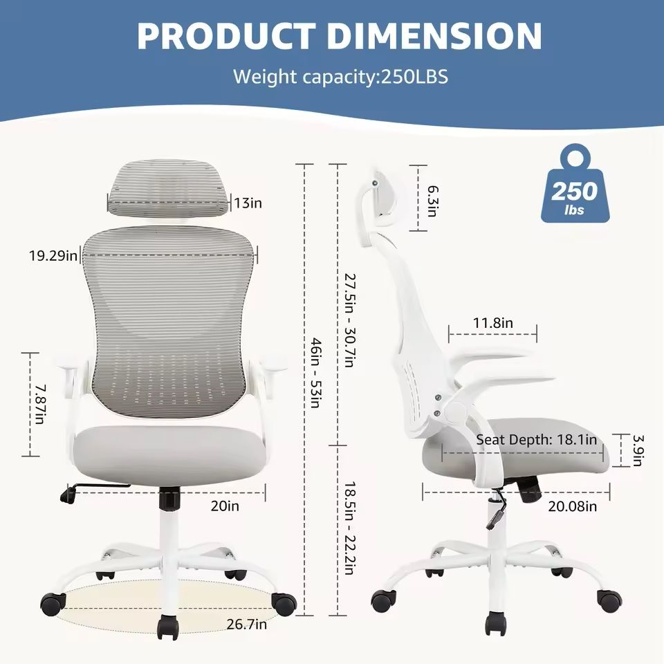 Ergonomic Mesh Office Chair with Flip-Up Arms and Adjustable Headrest