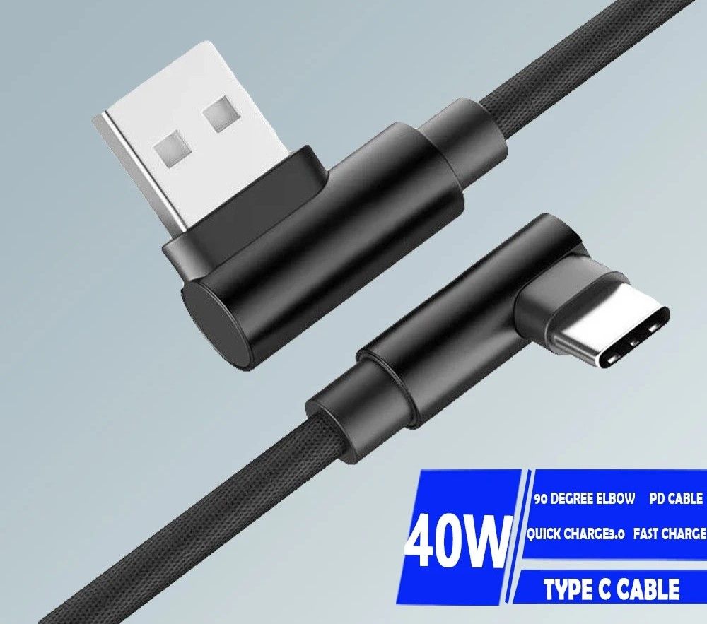 40W 5A High Speed 90 Degree Elbow Type C Charging Cable