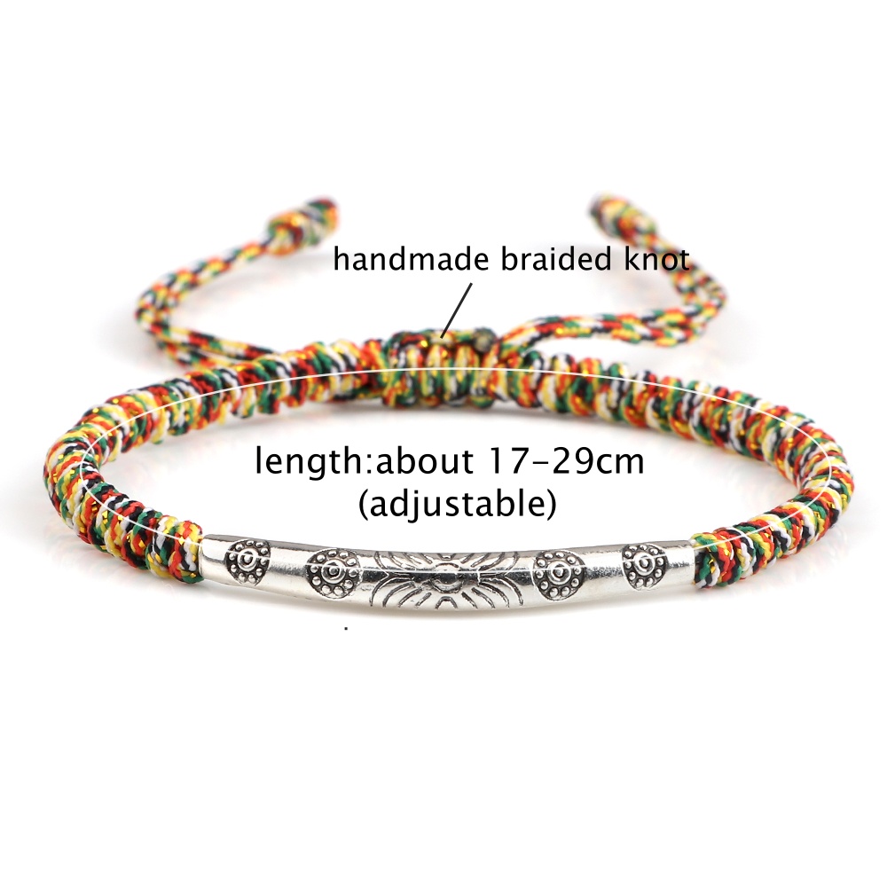 Handmade Woven Lucky Rope Chain Bangle Bohemia Long Tube Carved Flower Pendant Bracelet Jewelry Gift