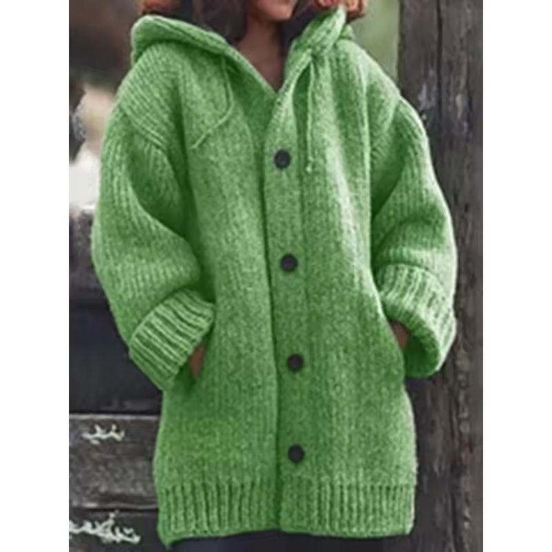 Warm Luxe Womens Chunky Knit Button-Down Cardigan Coat with Pockets