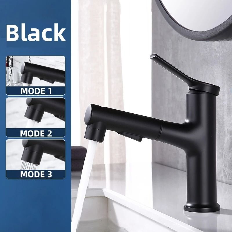 Modern Pull Out Bathroom Sink Faucet with Dual Mode Sprayer