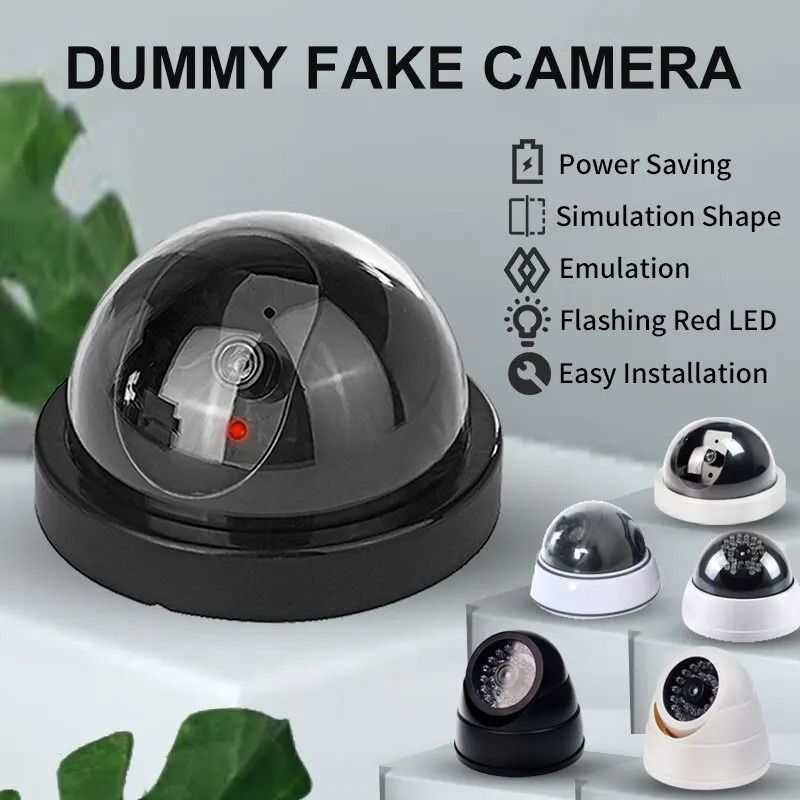 Dummy Fake Security Camera | Indoor Outdoor Surveillance Deterrent with LED Red Light