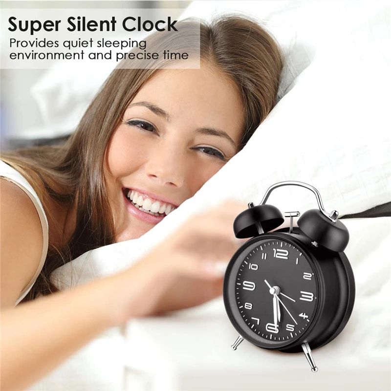 Classic Loud Twin Bell Alarm Clock with Backlight – Retro Metal Desk Clock, Battery Operated