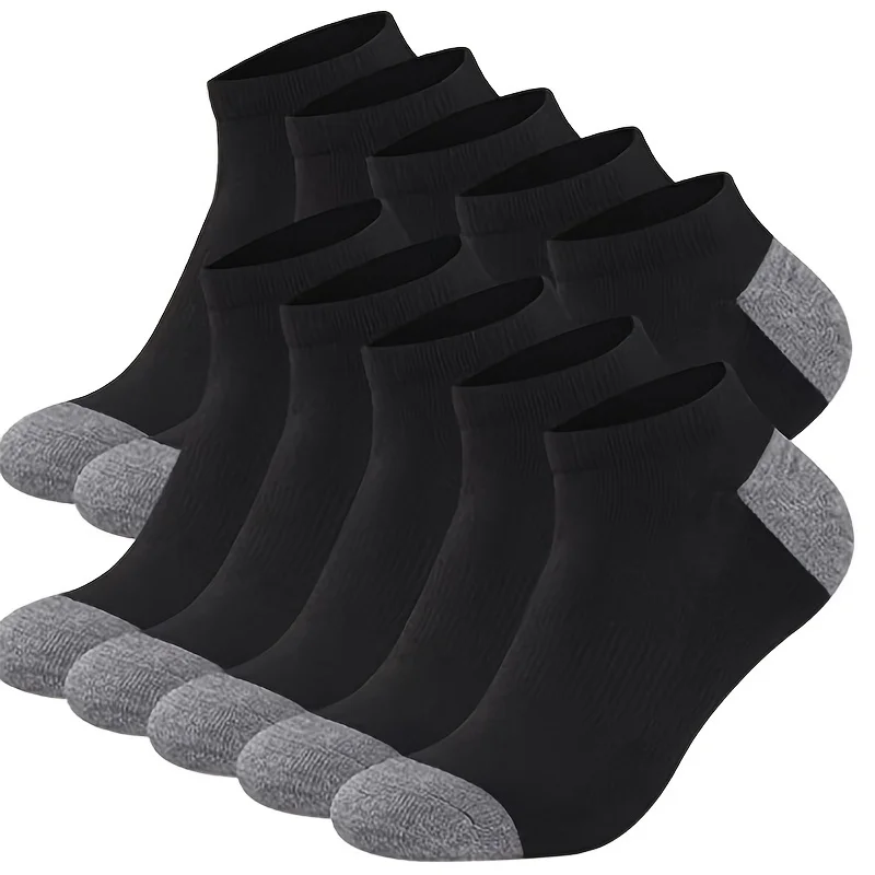 10 Pairs Mens Color Block Boat Socks, Fashion Breathable Comfy Low Cut Ankle Socks for Sports, Casual Wear