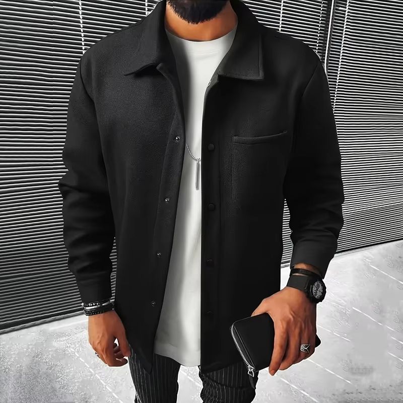 Men's Warm Brushed Jacket with Lapel Button-Down Casual Coat – Autumn and Winter Business Casual with Pockets