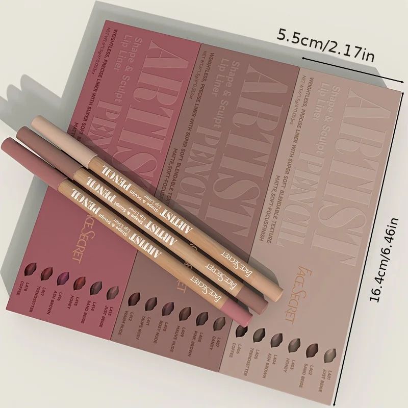 6-Piece Velvet Matte Lip Liner Pencil Set Long-Lasting Waterproof Definition