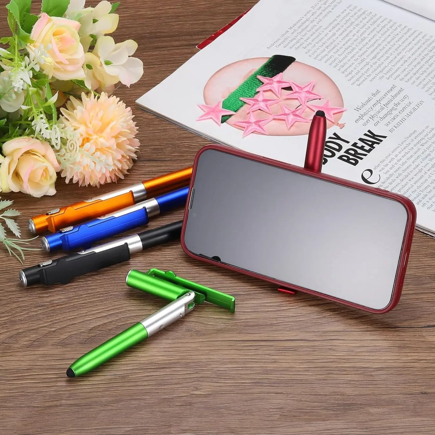 4 in 1 Multifunction Pen with LED Light and Phone Holder Ballpoint Pen Gadget