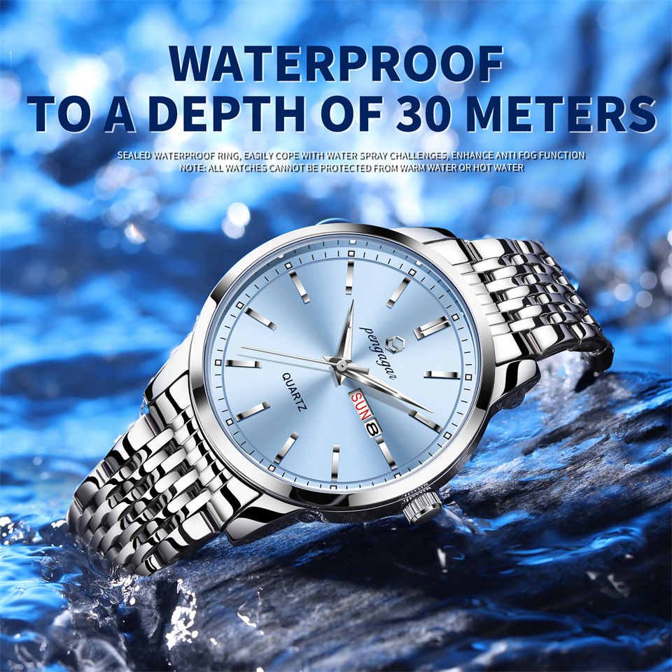 Stainless Steel Men Watch Luxury Waterproof Luminous, Date Week Casual Quartz Men Watches