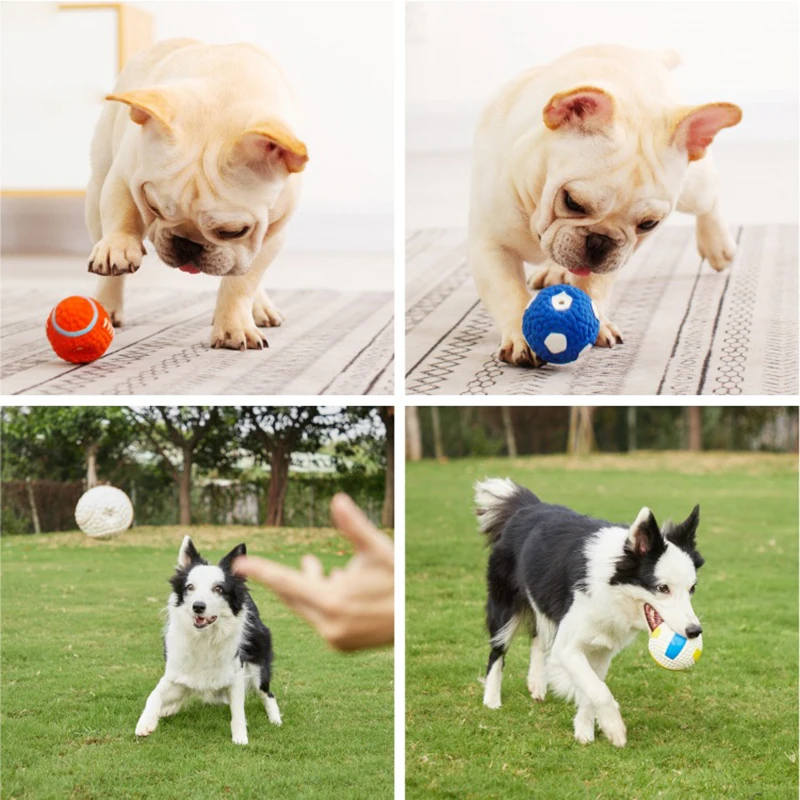 Dog Squeaky Ball Toy, Soft Latex Football Rugby Tennis Volleyball, Pet Tooth Cleaning and Training Toy