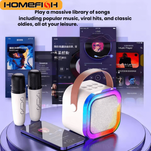 HOMEFISH K12 Portable Karaoke Machine with Wireless Microphones & Bluetooth Speaker System