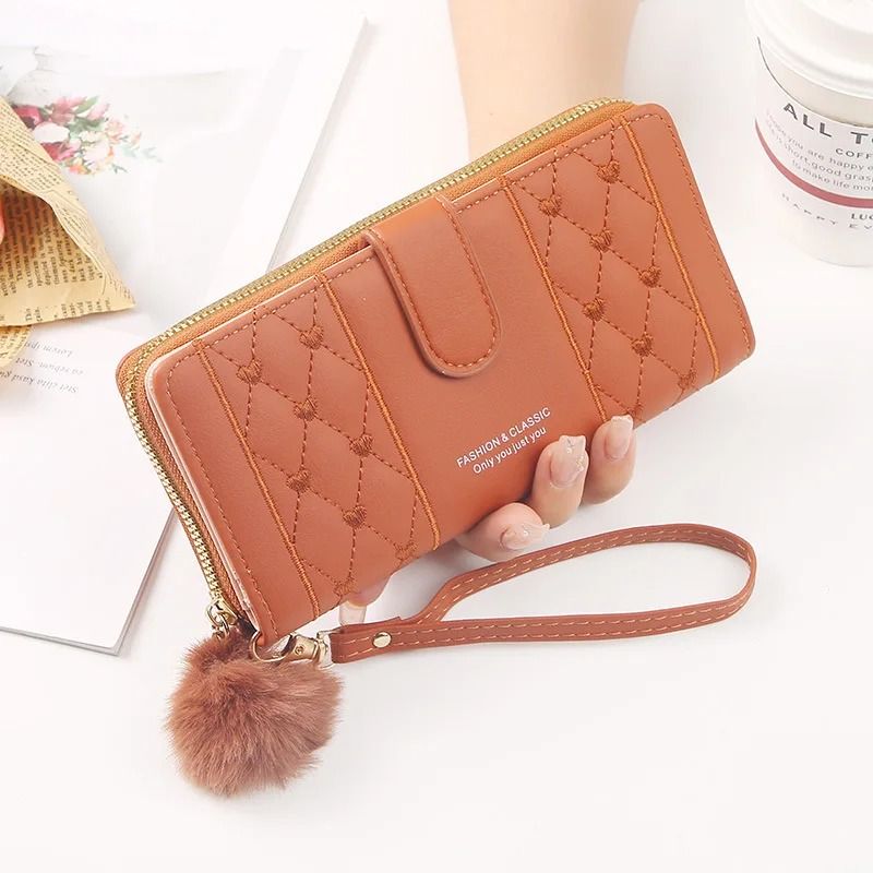 Womens Long PU Leather Wallet with Zipper and Wristlet