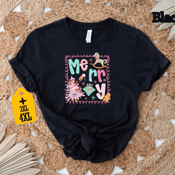 Cute Pink Merry Christmas Gingerbread Shirt | Pastel Holiday Womens Tee