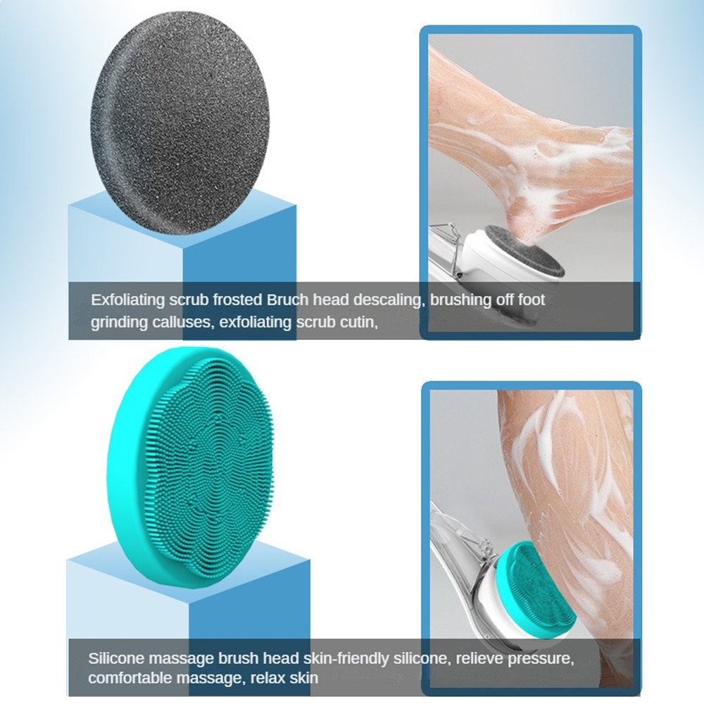 Electric Bath Brush Shower Cleaning Body Massage Brush Multifunctional Brush Spa Waterproof IPX7 Long Handle Back Brush