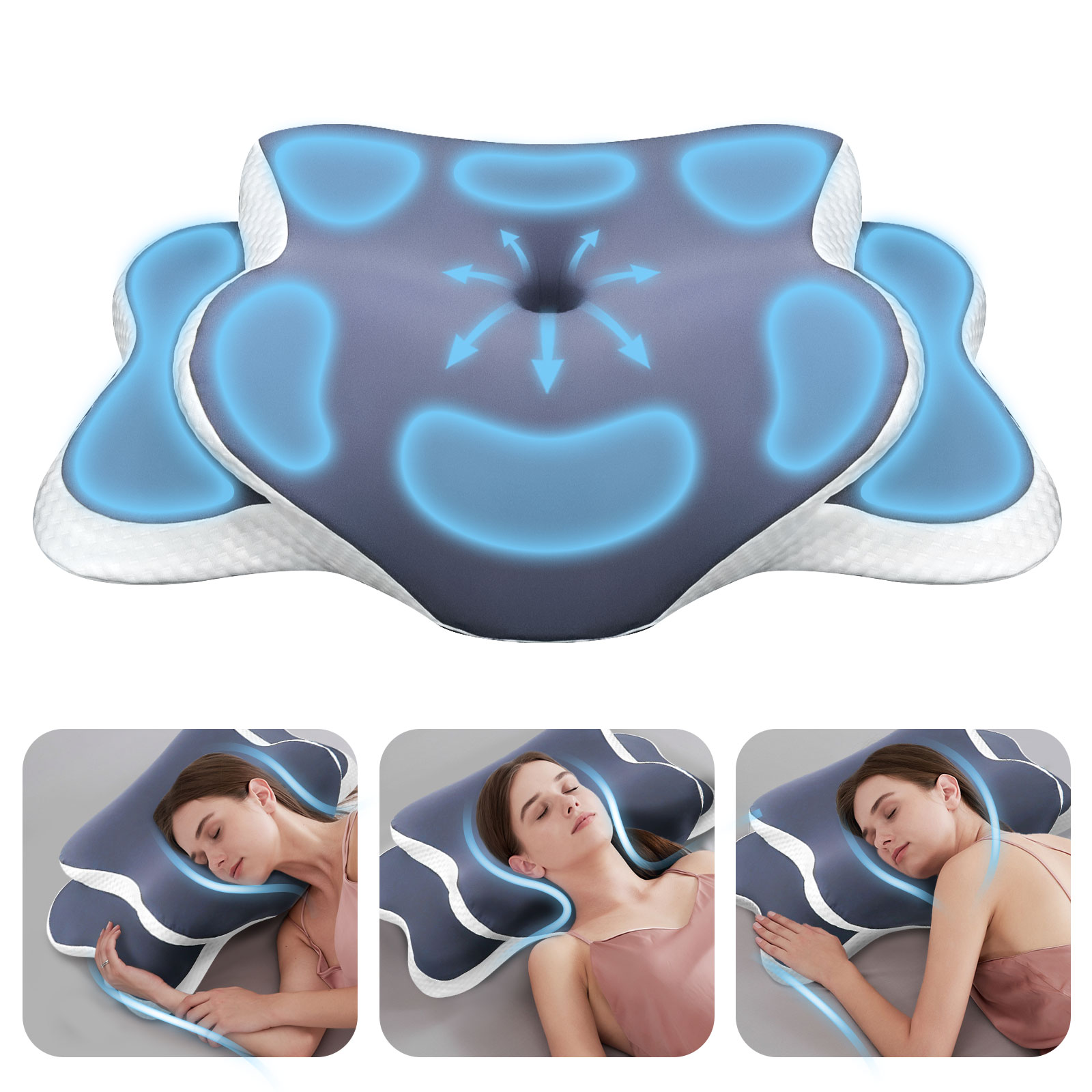 Ergonomic Cervical Pillow Memory Foam Neck Pain Relief Pillow for Side Back and Stomach Sleepers