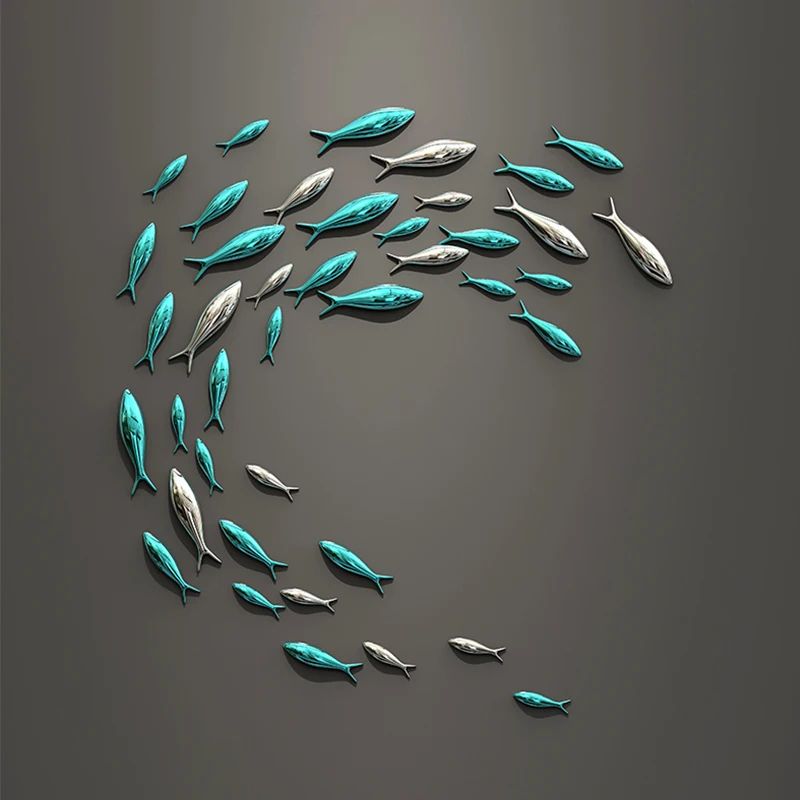3D Gold Fish Wall Decor Modern Metallic Wall Art Set