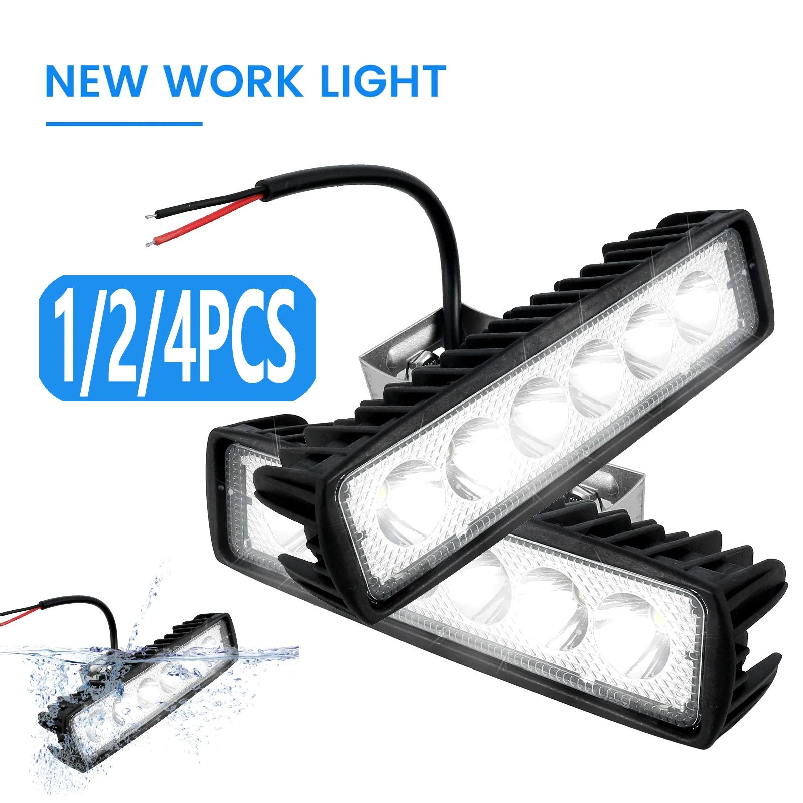 6000K LED Work Light Bar Waterproof Off Road Flood Spot Driving Light (1/2/4PCS)