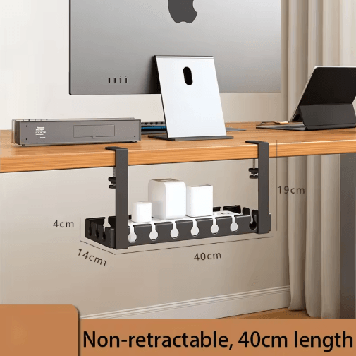 Extendable Steel Under Desk Cable Management Tray with Power Strip Holder