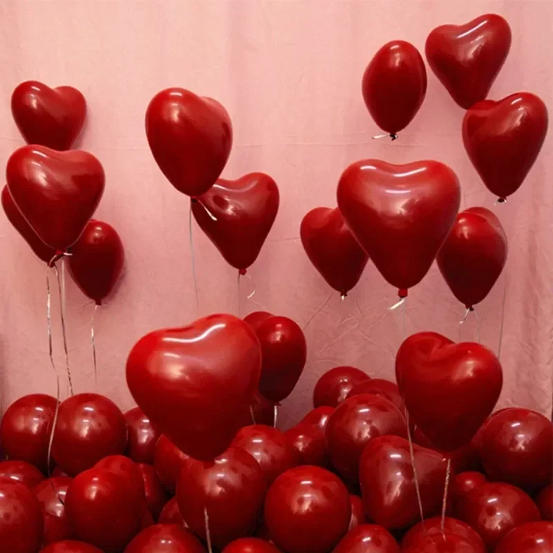 Inflatable Latex Red Heart Balloons for Valentine Day Wedding, Party Anniversary Decoration Supplies Wholesale
