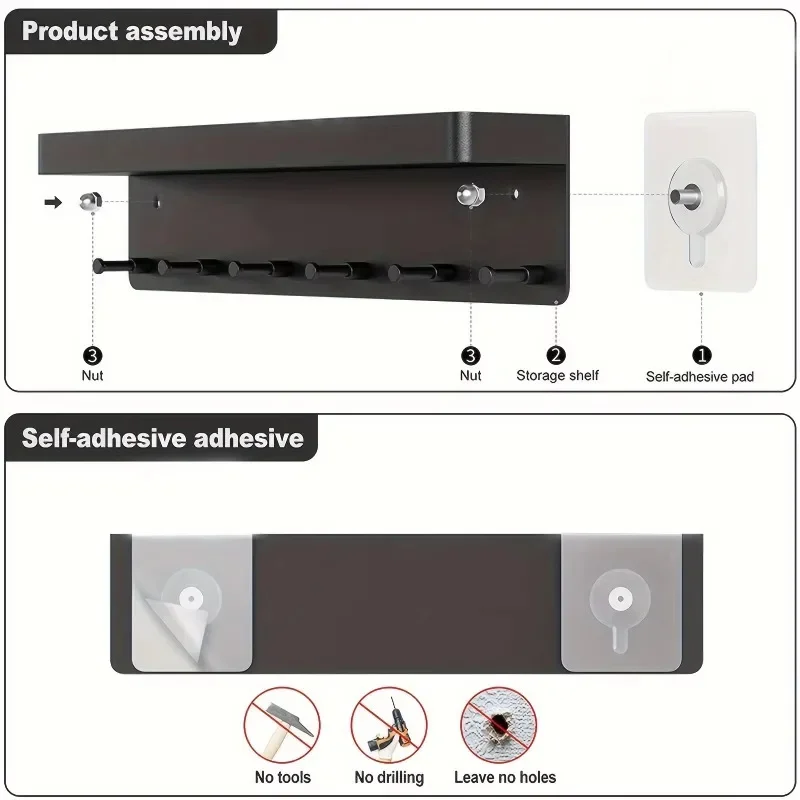 White Key Holder for Wall Decor, Mail Shelf Organizer Tableware Hanger with 6 Hooks, Wall-Mounted Storage Rack