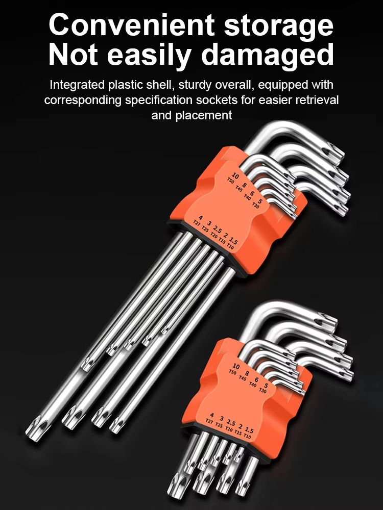 9-Piece Dual-End L-Type Torx Star Wrench Set – Precision Plum Blossom Allen Keys for Hand Repair