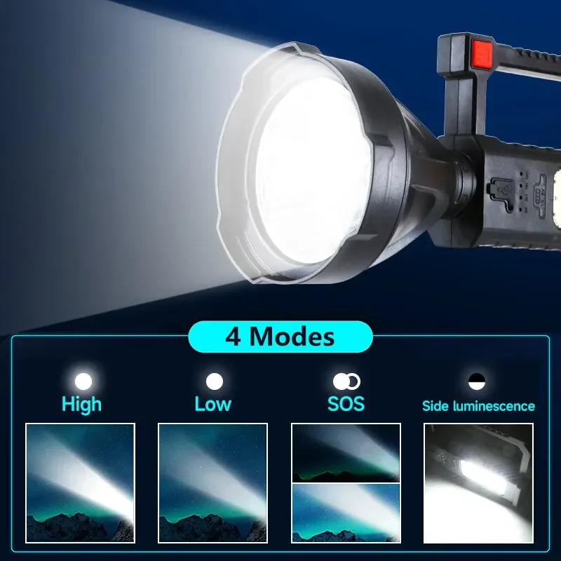 High-Power LED Flashlight Waterproof, USB Rechargeable, Searchlight for Fishing, Camping Outdoors
