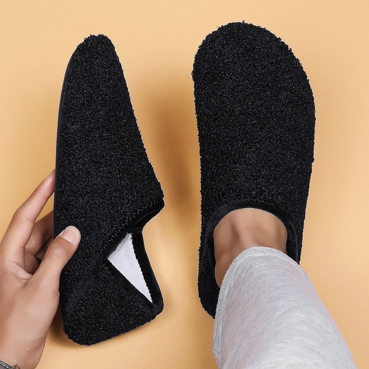 Mens Lightweight Fleece Cotton Indoor Slippers