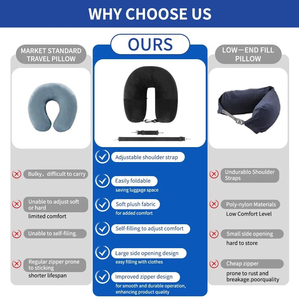 Travel Neck Pillow With Fillable Clothing Insert And Velvet Cover