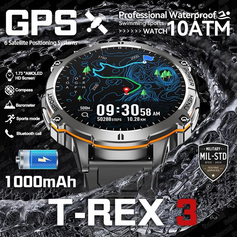 Rugged Military Grade Smartwatch with GPS, AMOLED Display & 10ATM Waterproof Power