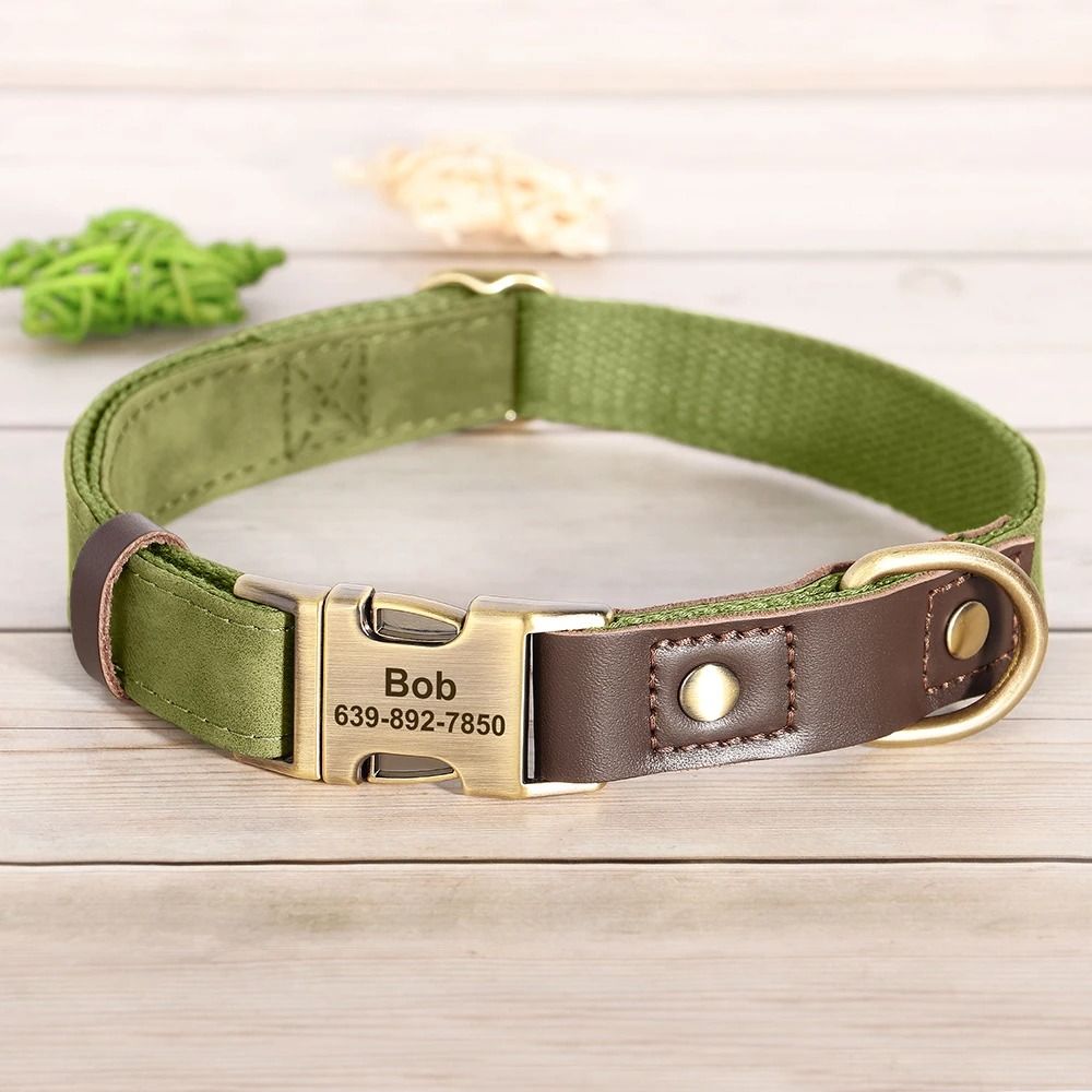 Custom Engraved PU Leather Dog Collar Adjustable ID Buckle