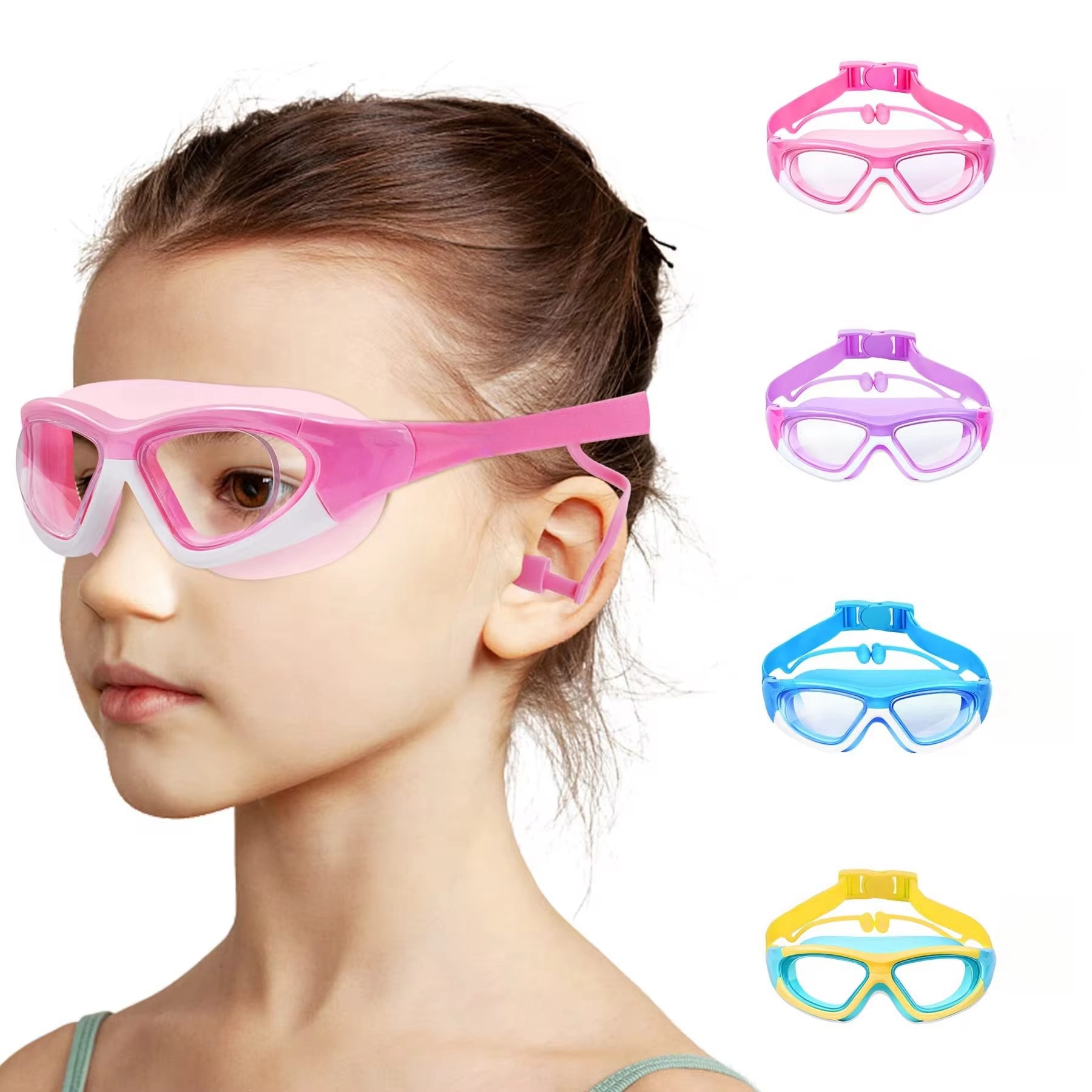 Kids Swim Goggles with Ear Plugs Anti Fog Leak Proof Wide View for Boys and Girls