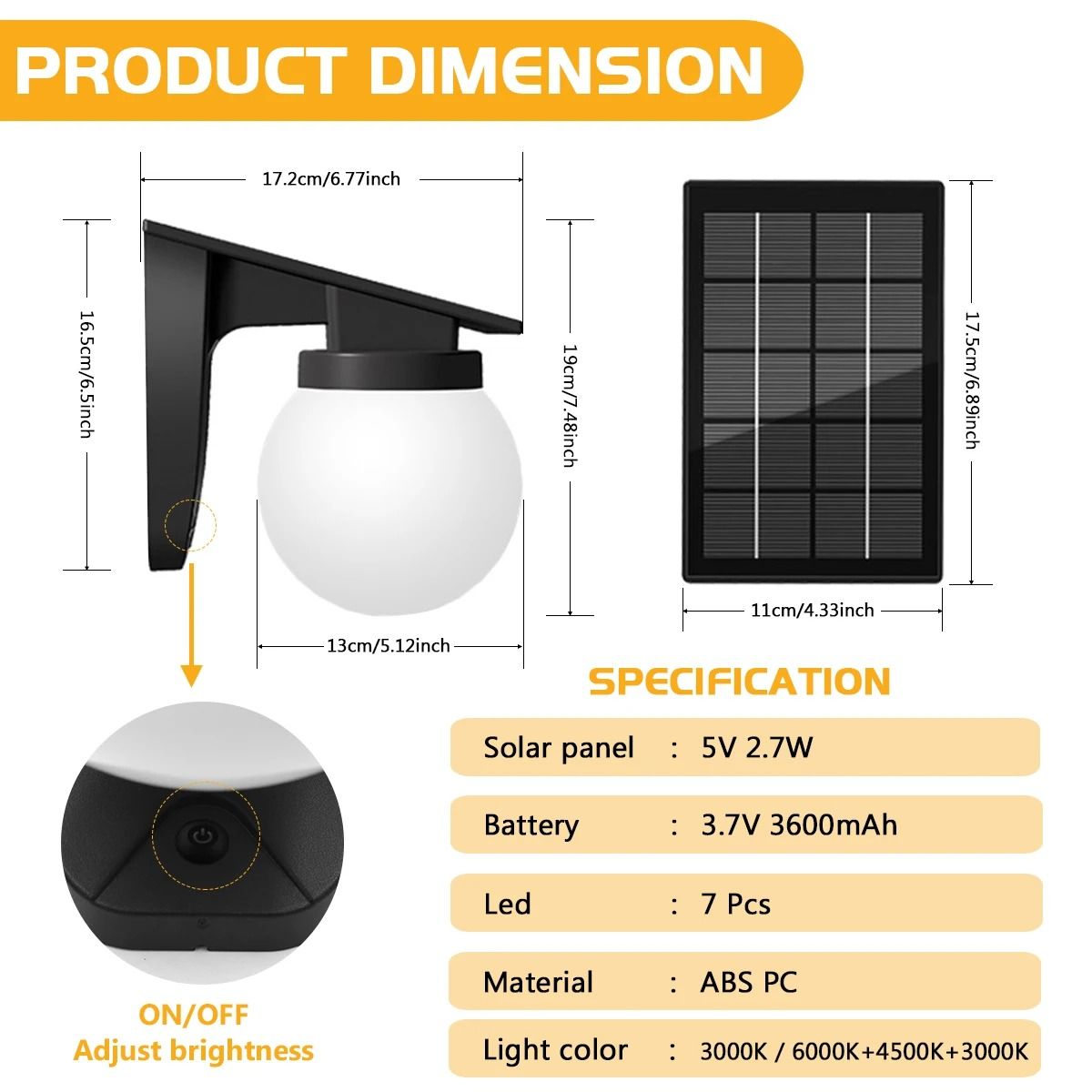 Solar Outdoor Wall Light | IP65 Waterproof Adjustable Brightness Landscape Lighting for Garden, Yard & Pathway