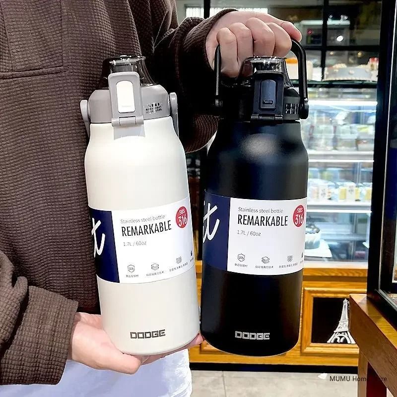 Large Capacity Stainless Steel Tumbler Thermos Bottle with Straw and Lock Lid