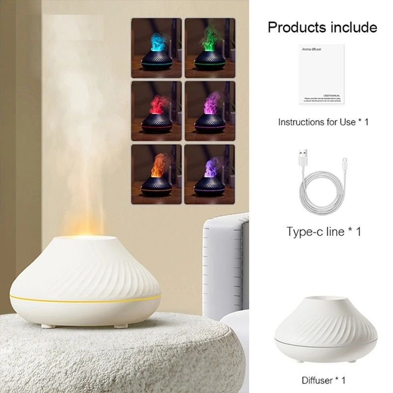 Volcanic Aroma Diffuser 130 ml USB Humidifier with Flame Night Light