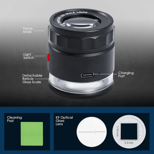 ABKY 10 Rechargeable Jewelers Loupe Magnifier with LED Light and Scale