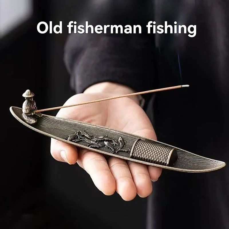 Boat-Shaped Creative Incense Burner with Fishing Old Man Design
