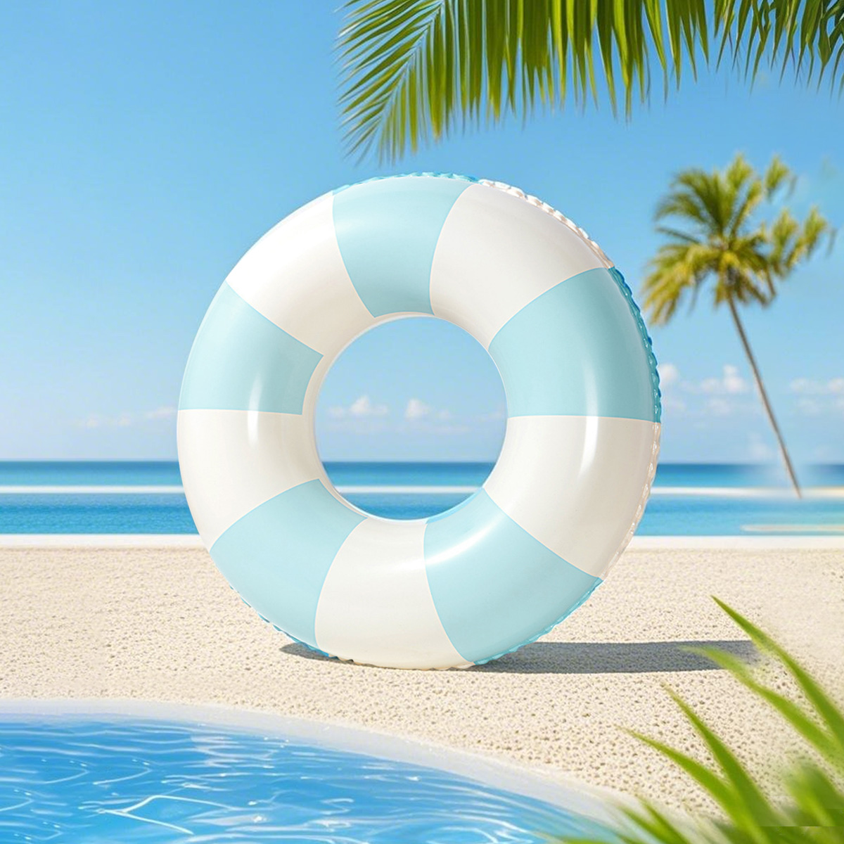 Retro Striped Inflatable Swim Ring Thick PVC Pool Float for Kids & Adults
