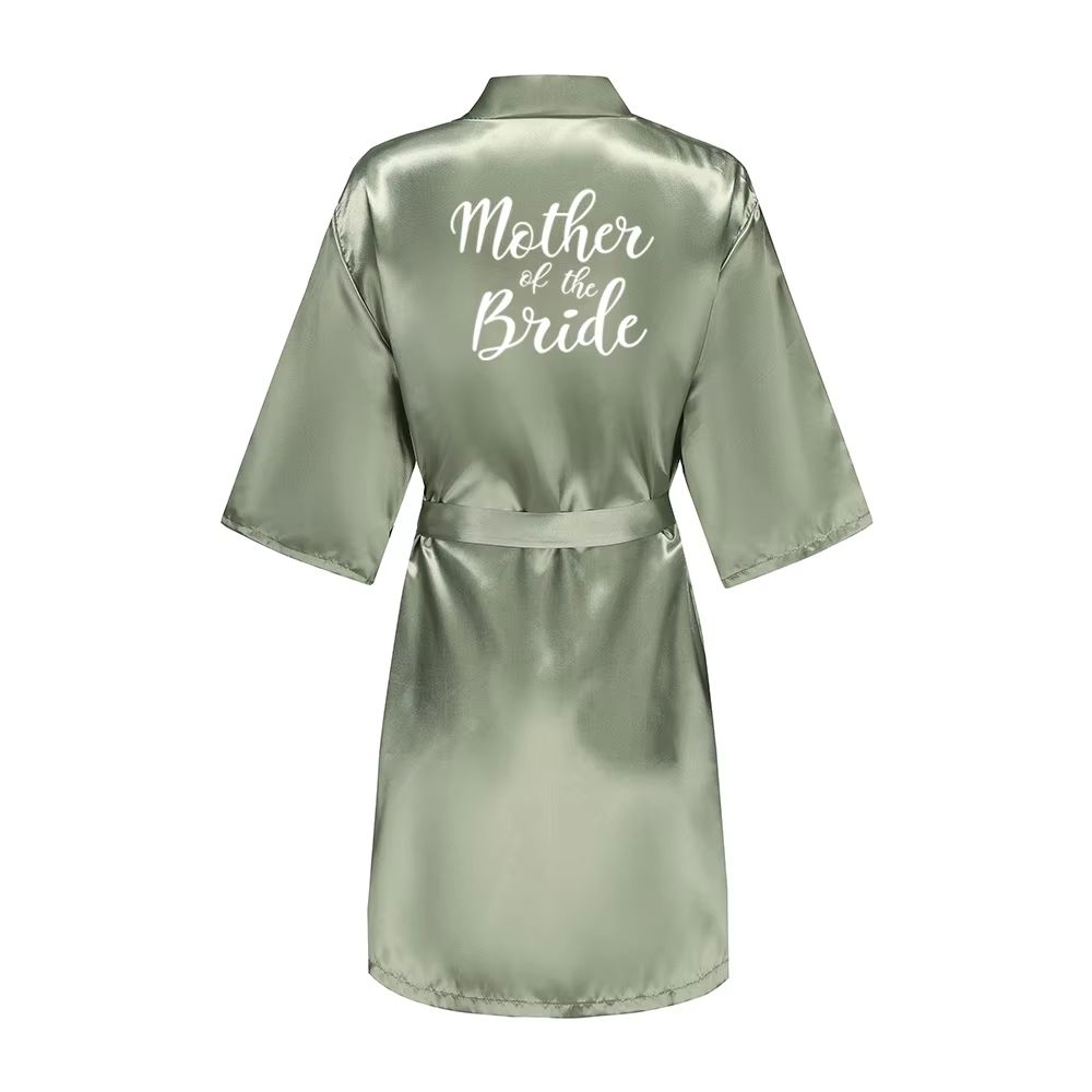 Grass Green Satin Bridal Party Robes With White Letter Bridesmaid Style