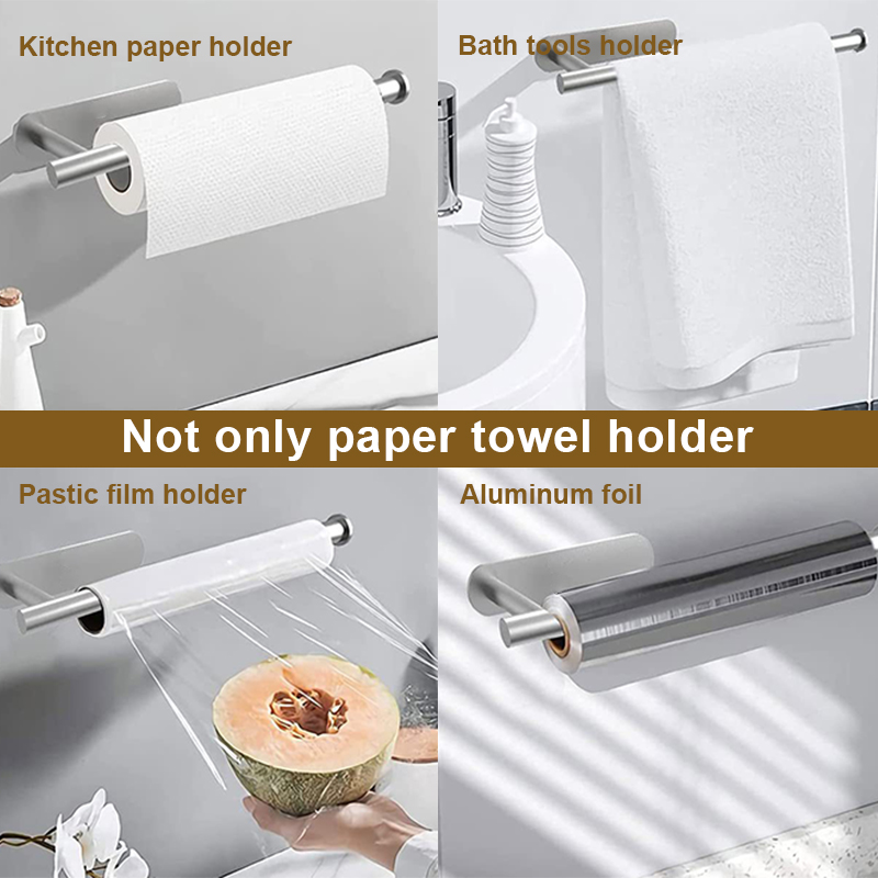 Self Adhesive Wall Mounted Paper Towel Holder Stainless Steel No Drill Bathroom Kitchen Rack