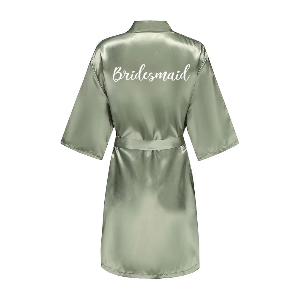 Grass Green Satin Bridal Party Robes With White Letter Bridesmaid Style